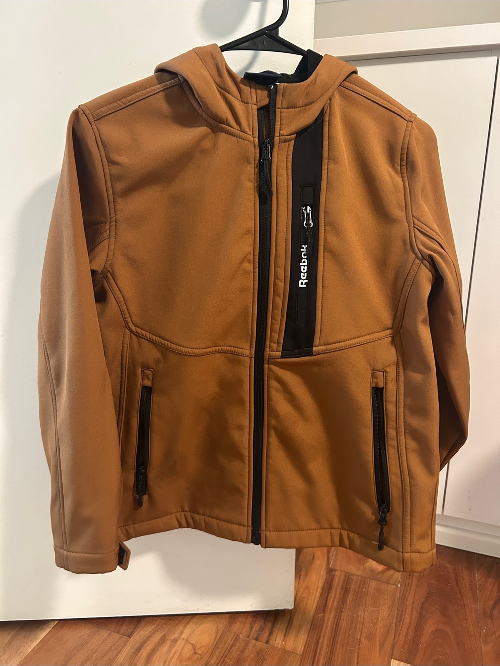 Reebok Kids' Hooded Jacket in Caramel Brown with Black Trim